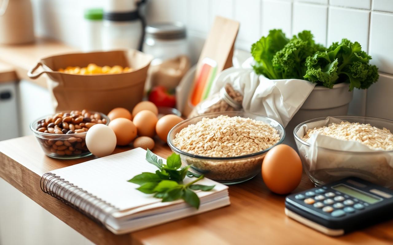 Affordable healthy ingredients on a kitchen counter